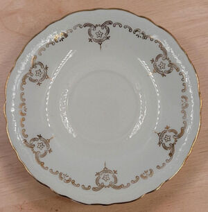 Johnson Bros JB1276 Saucer 6" Gold Scroll Scalloped England Vintage 1950's
